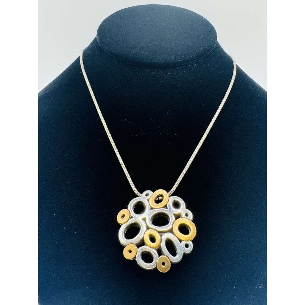 Brighton Two Tone Circle Pendant Necklace Silver Gold Tone Heart B Charm